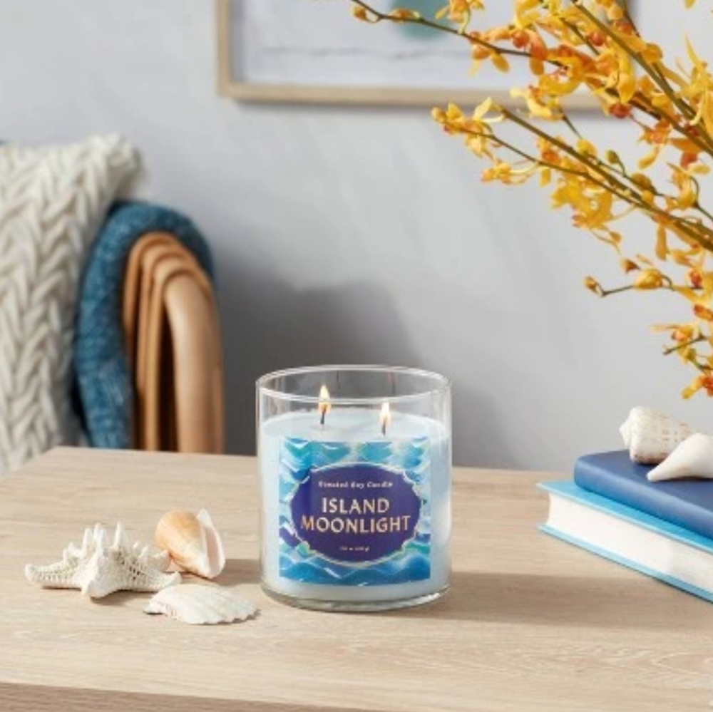 Opalhouse Island Moonlight 2 Wick Scented 15oz. Candle Jar Lid Tropical New 50hr